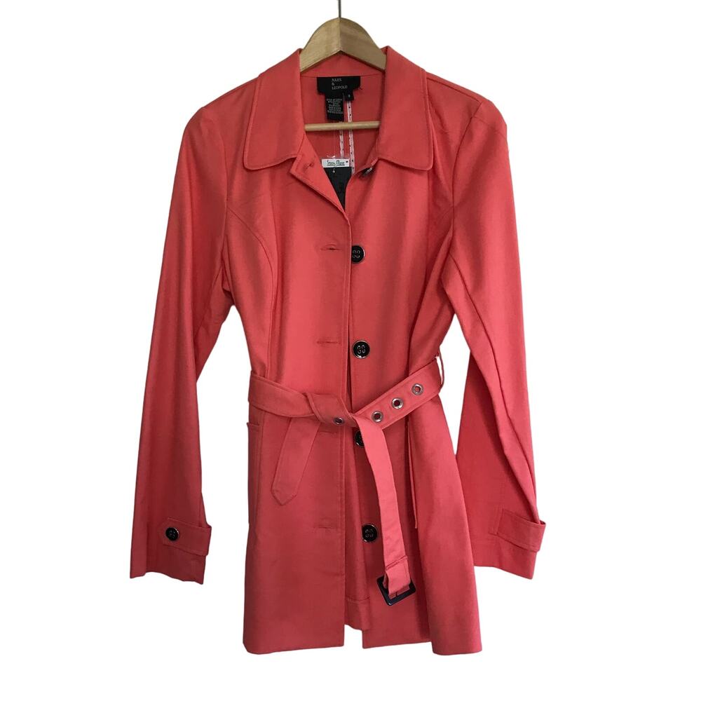Jules & Leopold Coral-Pink Belted Trench Coat